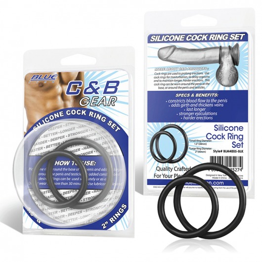 Набор из двух черных силиконовых колец разного диаметра SILICONE COCK RING SET - BlueLine - в Челябинске купить с доставкой