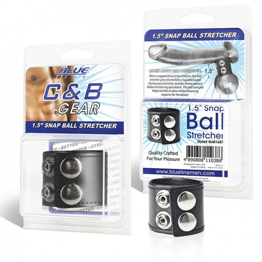 Хомут-утяжка для мошонки из искусственной кожи на клепках SNAP BALL STRETCHER - BlueLine - купить с доставкой в Челябинске