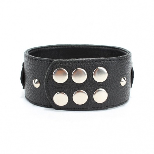 Черный кожаный ошейник с короткими шипами - БДСМ Арсенал - купить с доставкой в Челябинске