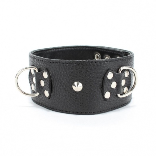Черный кожаный ошейник с короткими шипами - БДСМ Арсенал - купить с доставкой в Челябинске