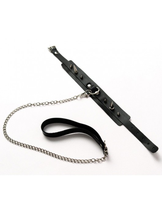 Черный ошейник с шипами и поводком - Crazy Handmade - купить с доставкой в Челябинске