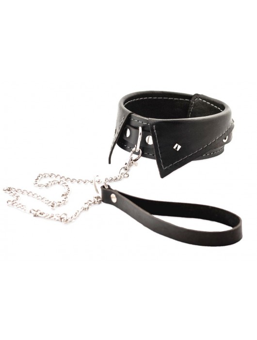 Черный ошейник-воротничок с металлическим поводком - Crazy Handmade - купить с доставкой в Челябинске