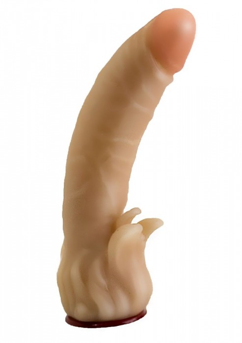 Телесная гелевая насадка-фаллос с клиторальными лепестками - 18,5 см. - LOVETOY (А-Полимер) - купить с доставкой в Челябинске