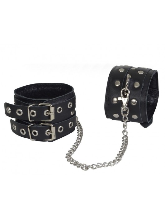 Чёрные кожаные оковы, соединенные цепочкой - Sitabella - купить с доставкой в Челябинске