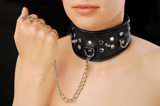 Чёрный ошейник из кожи - Sitabella - купить с доставкой в Челябинске