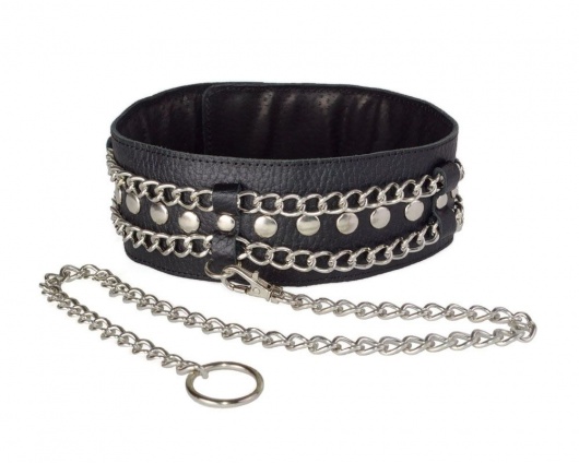 Чёрный ошейник с цепочками и поводком - Sitabella - купить с доставкой в Челябинске