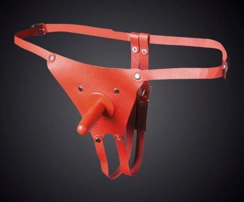 Красные кожаные универсальные трусики со штырьком для насадок - Sitabella - купить с доставкой в Челябинске