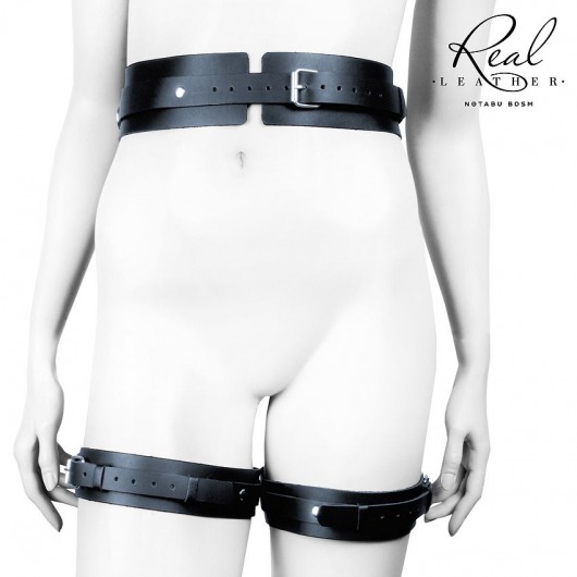 Черный кожаный пояс с гартерами - S-M - Notabu - купить с доставкой в Челябинске