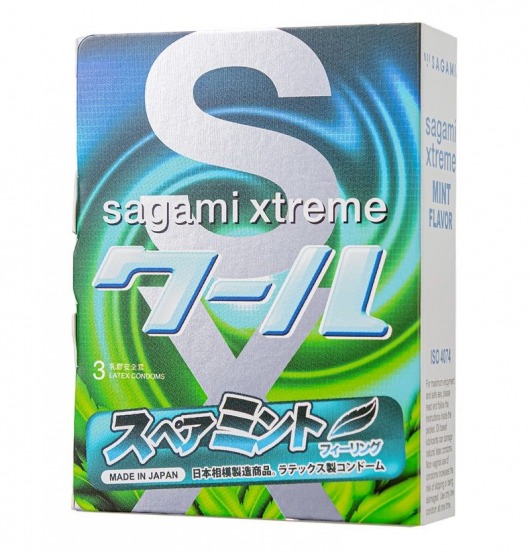 Презервативы Sagami Xtreme Mint с ароматом мяты - 3 шт. - Sagami - купить с доставкой в Челябинске