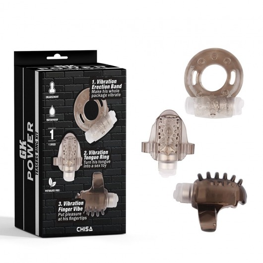 Набор из 3 дымчатых эрекционных колец с вибрацией Teasers Ring Kit - Chisa - в Челябинске купить с доставкой