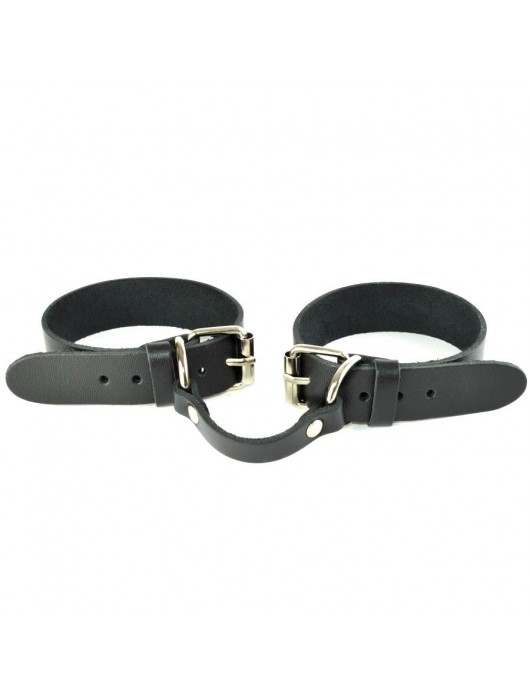 Черные кожаные наручники со съемной красной опушкой - Sitabella - купить с доставкой в Челябинске