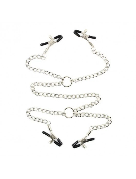 Серебристые зажимы для сосков и половых губ на тонкой цепочке - Notabu - купить с доставкой в Челябинске