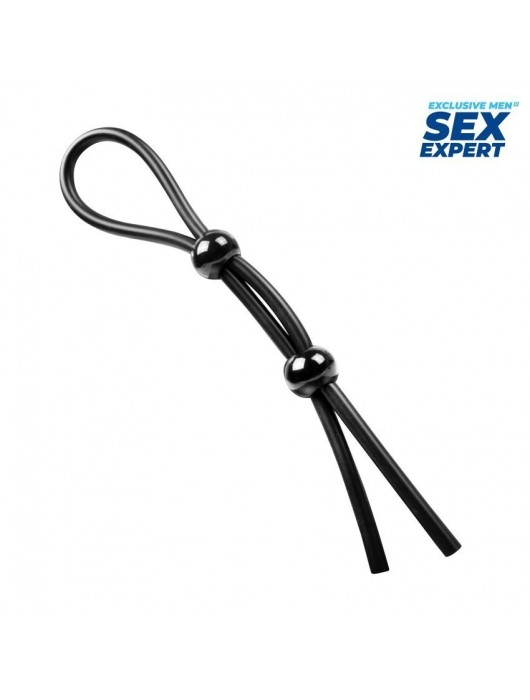 Черное силиконовое лассо с двумя шариками для утяжки - Sex Expert - в Челябинске купить с доставкой
