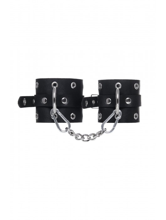 Черные кожаные однослойные наручники с люверсами - Pecado - купить с доставкой в Челябинске