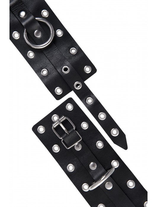 Черные кожаные однослойные наручники с люверсами - Pecado - купить с доставкой в Челябинске