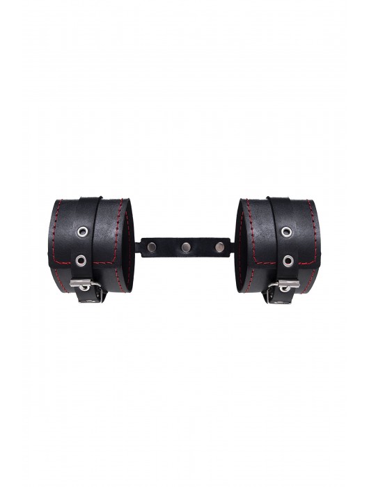 Черные кожаные однослойные оковы с контрастной строчкой - Pecado - купить с доставкой в Челябинске