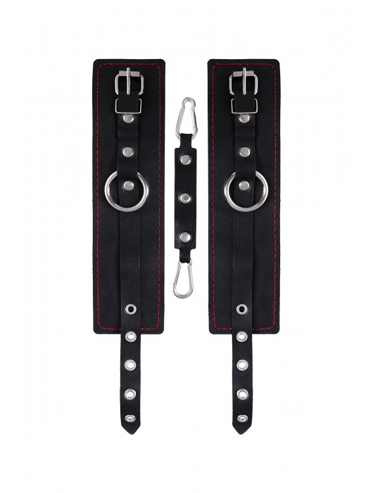 Черные кожаные однослойные оковы с контрастной строчкой - Pecado - купить с доставкой в Челябинске