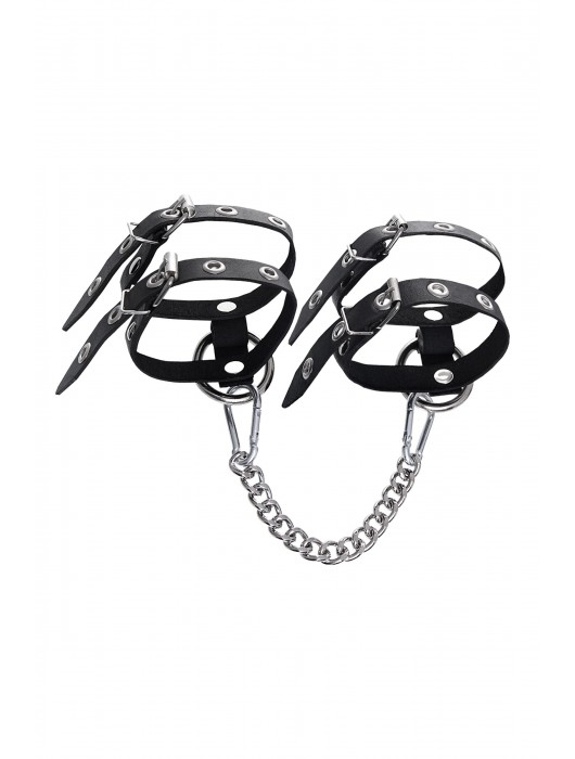 Черные однослойные кожаные оковы из двух ремешков - Pecado - купить с доставкой в Челябинске