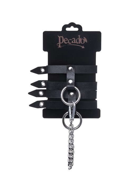 Черные однослойные кожаные оковы из двух ремешков - Pecado - купить с доставкой в Челябинске