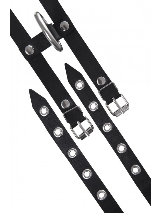 Черные однослойные кожаные оковы из двух ремешков - Pecado - купить с доставкой в Челябинске