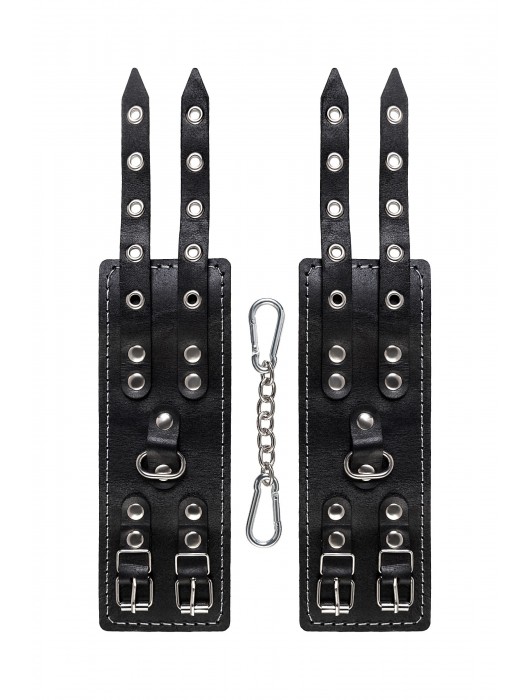 Черные кожаные наручники с двумя ремнями и красной подкладкой - Pecado - купить с доставкой в Челябинске