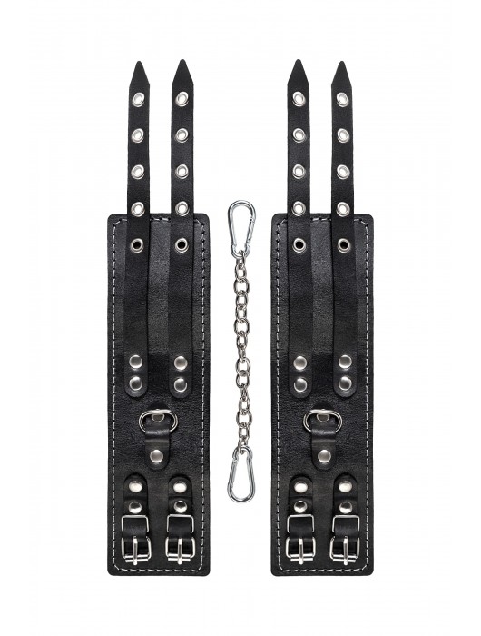 Черные кожаные оковы с двумя ремнями и красной подкладкой - Pecado - купить с доставкой в Челябинске