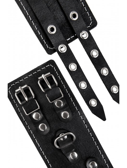 Черные кожаные оковы с двумя ремнями и красной подкладкой - Pecado - купить с доставкой в Челябинске