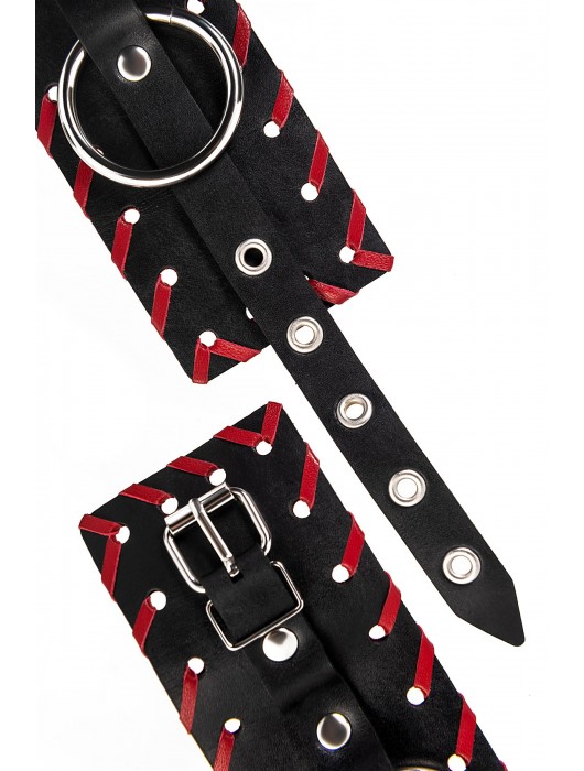 Черно-красные оковы из натуральной кожи - Pecado - купить с доставкой в Челябинске