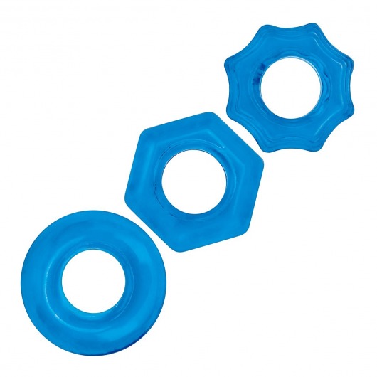 Комплект из трех голубых колец для эрекции 3-Pack Nuts   Bolts Stretch Cock Ring Set - BlueLine - в Челябинске купить с доставкой