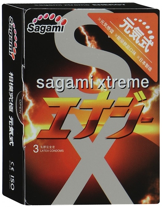 Презервативы Sagami Xtreme ENERGY с ароматом энергетика - 3 шт. - Sagami - купить с доставкой в Челябинске