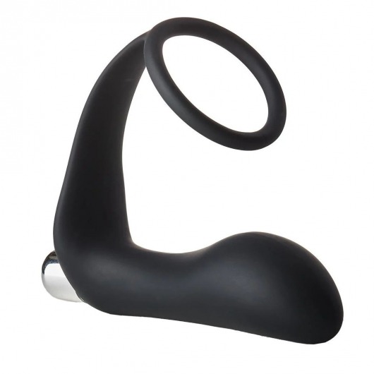 Черное эрекционное кольцо с вибропробкой Vibrating Anal Plug With Cockring - Dream Toys - в Челябинске купить с доставкой