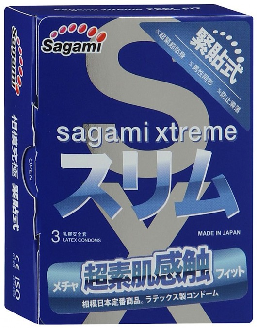 Розовые презервативы Sagami Xtreme FEEL FIT 3D - 3 шт. - Sagami - купить с доставкой в Челябинске