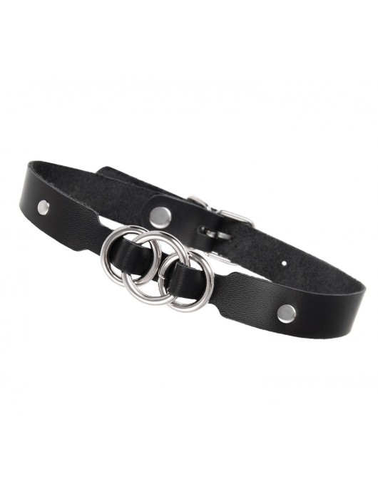 Черный кожаный ошейник со связанными кольцами - Pecado - купить с доставкой в Челябинске