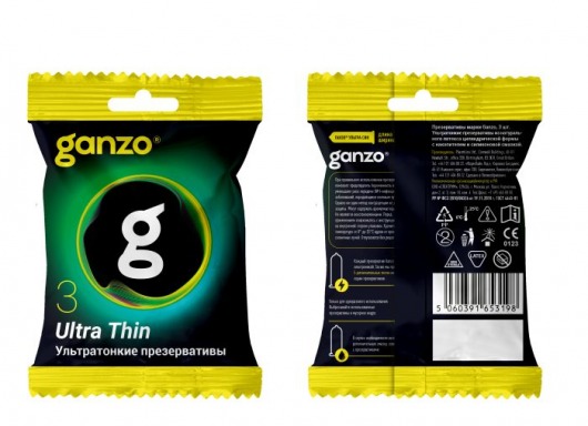Ультратонкие презервативы Ganzo Ultra thin в мягкой упаковке - 3 шт. - Ganzo - купить с доставкой в Челябинске