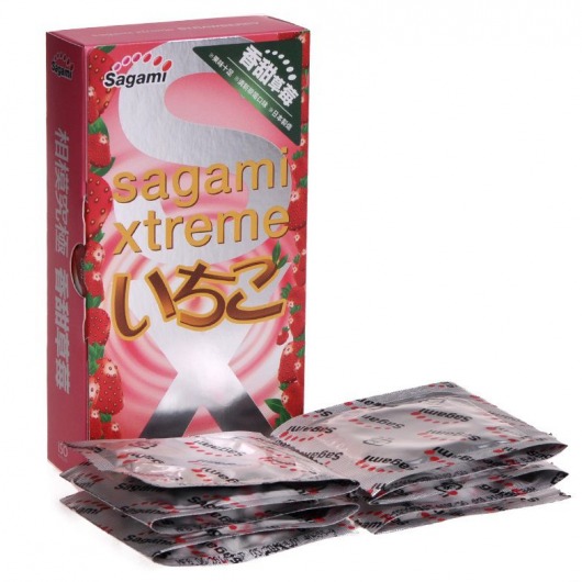 Презервативы Sagami Xtreme Strawberry c ароматом клубники - 10 шт. - Sagami - купить с доставкой в Челябинске