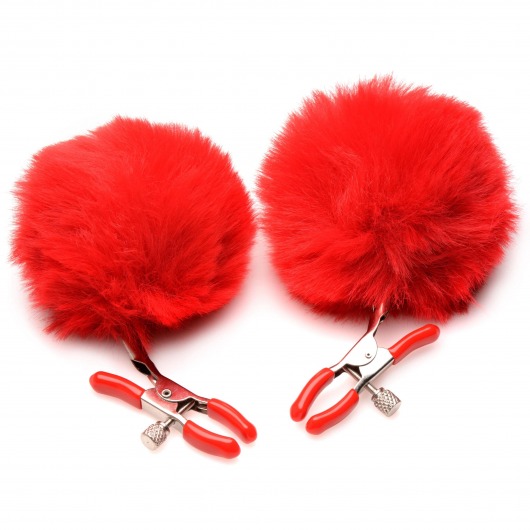 Красные зажимы на соски с помпонами Pom Pom - XR Brands - купить с доставкой в Челябинске