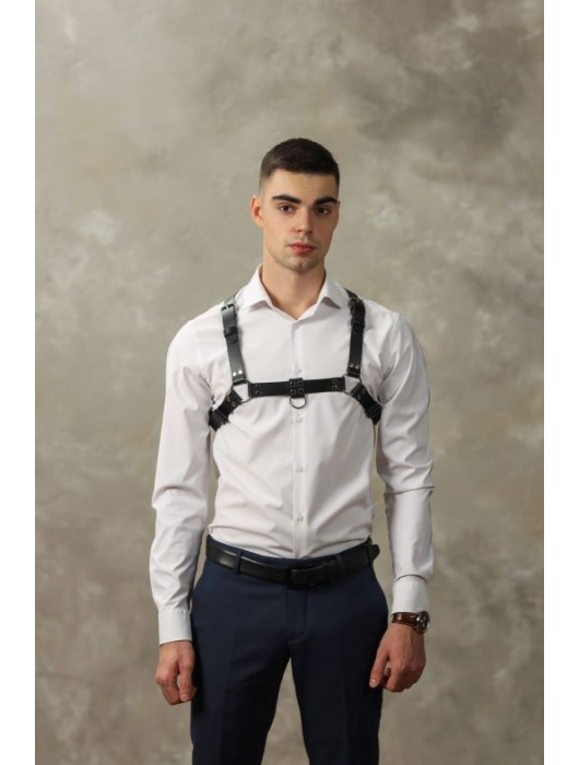 Черная мужская кожаная портупея №4 - БДСМ Арсенал - купить с доставкой в Челябинске