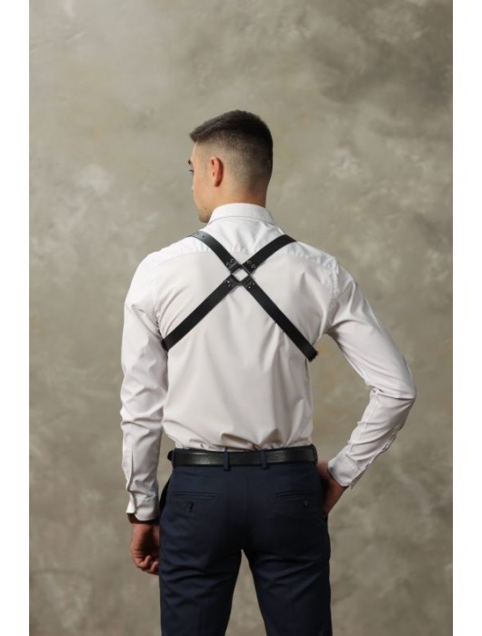 Черная мужская кожаная портупея №4 - БДСМ Арсенал - купить с доставкой в Челябинске