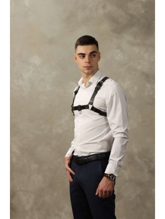 Черная мужская кожаная портупея №4 - БДСМ Арсенал - купить с доставкой в Челябинске