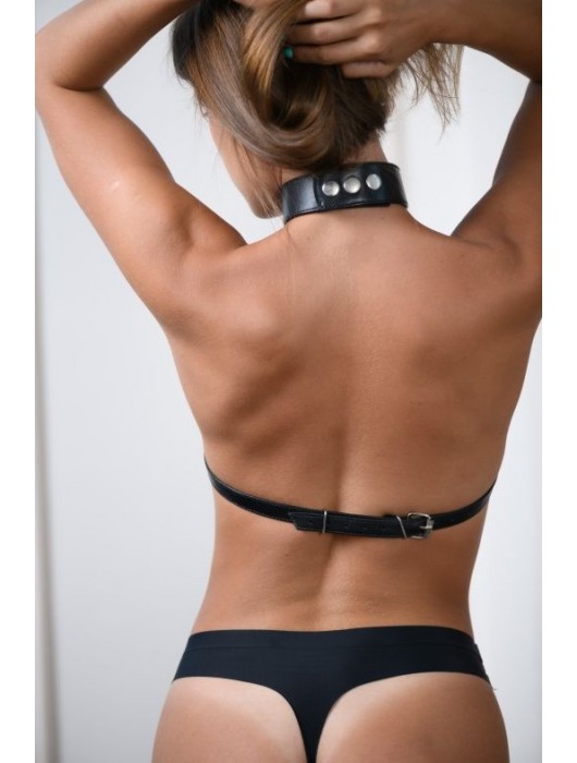 Черная кожаная сбруя с ошейником plus size из нежной кожи - БДСМ Арсенал - купить с доставкой в Челябинске