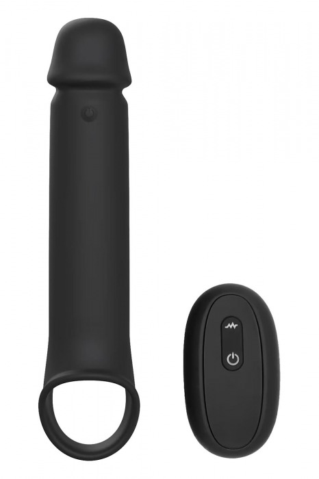Черная насадка-удлинитель с вибрацией Vibrating Extender With Remote - Dream Toys - в Челябинске купить с доставкой