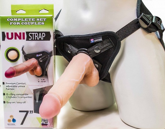 Страпон-унисекс с двумя насадками UNI strap 7  Harness - 19 и 16 см. - LOVETOY (А-Полимер) - купить с доставкой в Челябинске