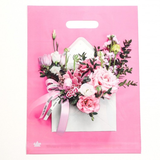Розовый пакет с цветочным принтом и вырубной ручкой (40х31 см) - Сима-Ленд - купить с доставкой в Челябинске