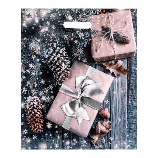 Новогодний пакет с принтом в виде подарков и вырубной ручкой (45х38 см) - Сима-Ленд - купить с доставкой в Челябинске