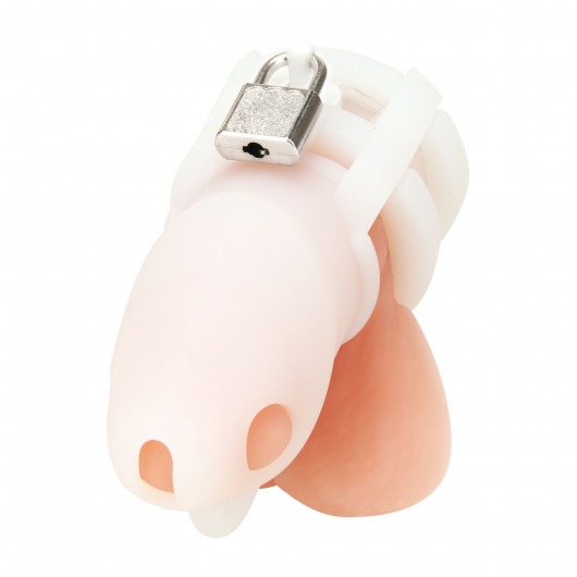 Белая клетка для пениса Silicone Small 2 in Cock Cage With Ball Divider - BlueLine - купить с доставкой в Челябинске