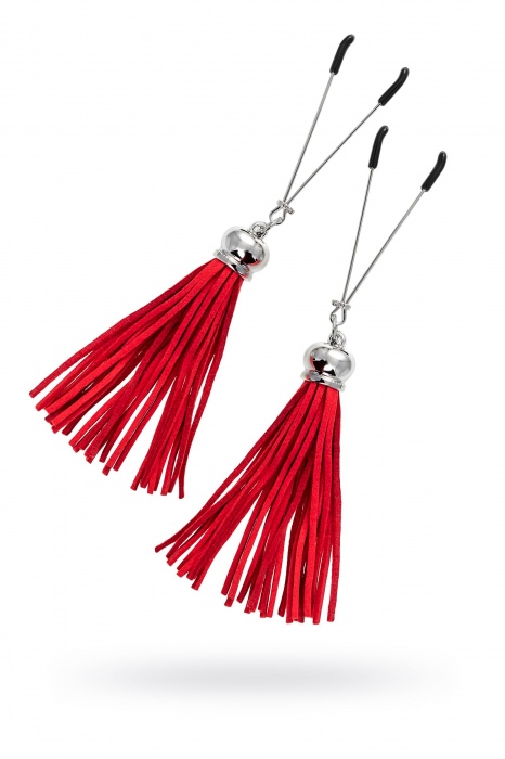 Зажимы на соски «Вилки» с красными кисточками из замши - Pecado - купить с доставкой в Челябинске