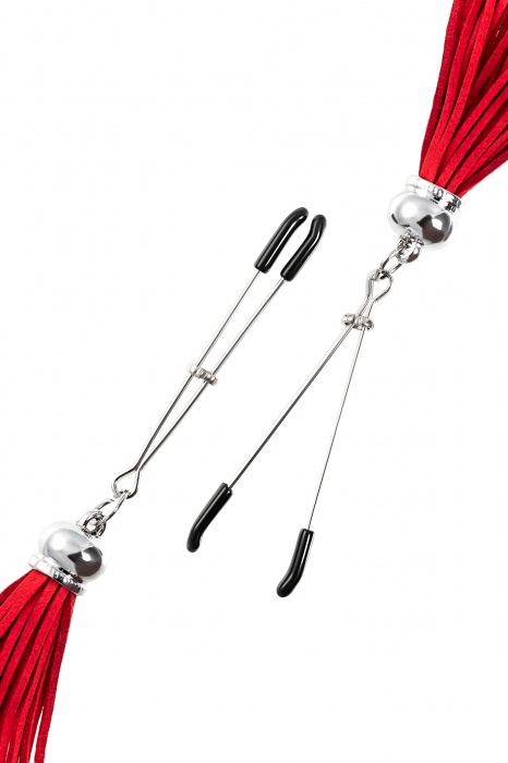 Зажимы на соски «Вилки» с красными кисточками из замши - Pecado - купить с доставкой в Челябинске