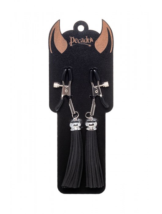Зажимы на соски «Прищепки» с черными кисточками из замши - Pecado - купить с доставкой в Челябинске