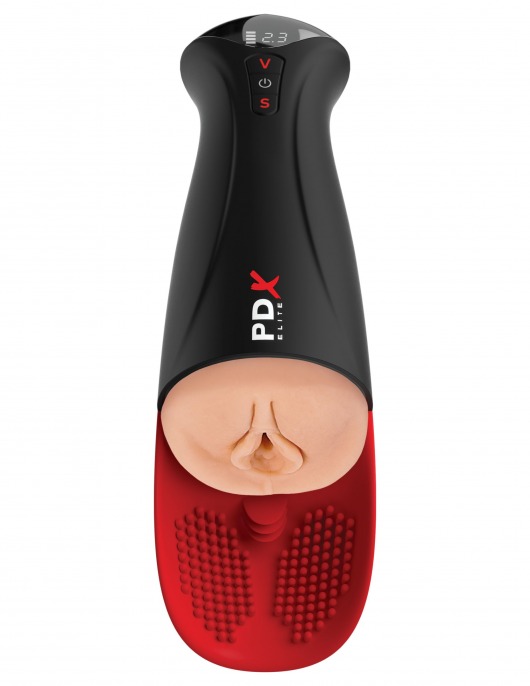 Телесный мастурбатор-вагина в черной колбе с вибрацией Fuck-O-Matic Pro XL - Pipedream - в Челябинске купить с доставкой