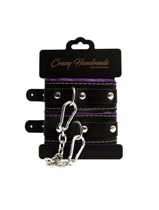 Черно-фиолетовые скругленные наручники с мягкой подкладкой - Crazy Handmade - купить с доставкой в Челябинске